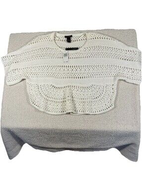 GRACE ELEMENTS Womens XL White Crochet Knit Top 100% Cotton  SHORT Sleeve Blouse